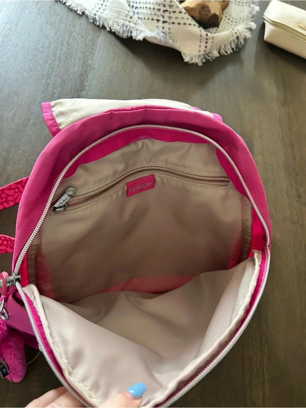 Kipling queenie pink nylon backpack travel with silver hardware